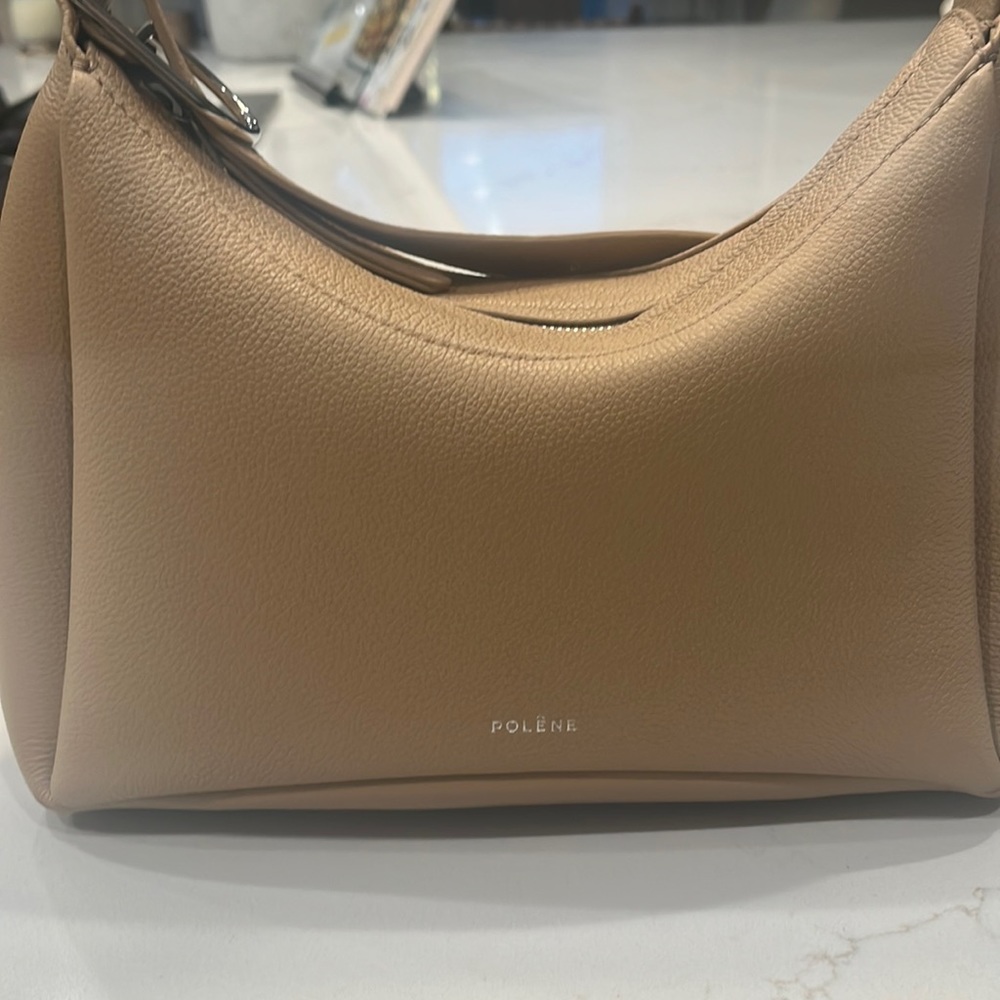Polene crossbody bag in textured beige leather